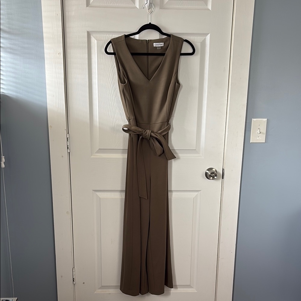 Brown/Green Sleeveless Calvin Klein Jumpsuit with Belt